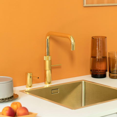 Quooker BE Fusion Square kokendwaterkraan - draaibare uitloop - Combi reservoir - Warm / kokend water - Verguld glans SW795596