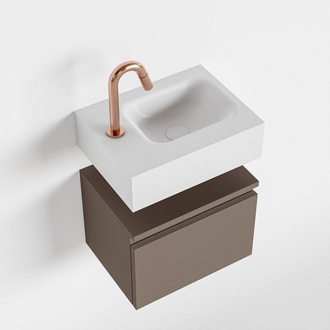 MONDIAZ ANDOR Toiletmeubel 40x30x30cm met 1 kraangaten 1 lades smoke mat Wastafel Lex rechts Solid Surface Wit SW474014