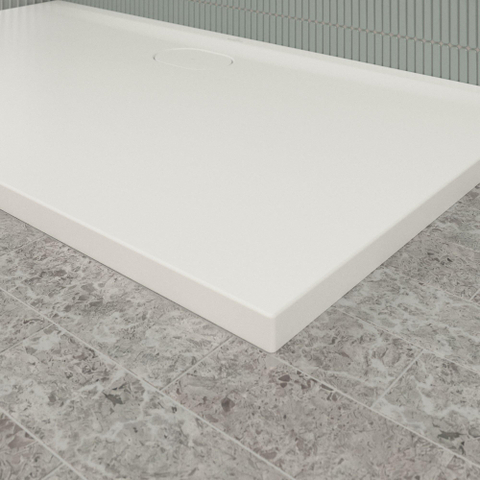 Villeroy & Boch Ecora douchebak - 140x80x3.5cm - afvoer lange zijde - stone white (wit) SW1558983