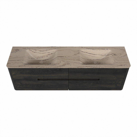 Mondiaz CIRO-DLUX Meuble de salle de bains - 170x45x50cm - Plan vasque solid surface Arena - 2 vasques double - 2 trous de robinetterie - 4 tiroirs - Shadow SW1532362