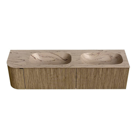 MONDIAZ KURVE-DLUX meuble de salle de bains 175cm arrondi à gauche couleur Dusk avec 2 tiroirs et 1 porte. Lavabo STOR SMALL Double / Droite 2 trous de robinet Arena. SW1431419