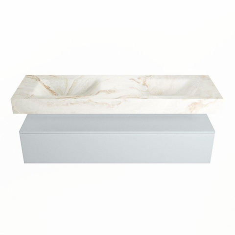 Mondiaz ALAN-DLUX Ensemble de meuble - 150cm - meuble Clay mat - 1 tiroir - Lavabo Cloud Frappe suspendu - vasque Gauche et droite - 2 trous de robinet SW805472