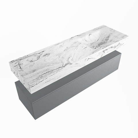 Mondiaz ALAN-DLUX Ensemble de meuble - 150cm - meuble Plata mat - 1 tiroir - Lavabo Cloud Glace suspendu - vasque Droite - 0 trous de robinet SW806195