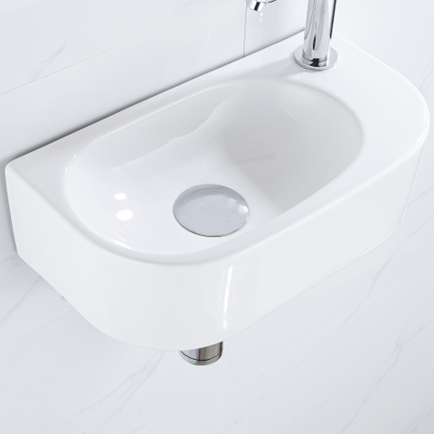 QeramiQ Fuente pack lave-mains – demi-rond – 40 x 21,5 x 12 cm – perçage à droite – robinet chromé SW1232783