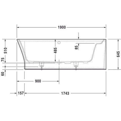 Duravit Cape cod Kunststof bad acryl - voor rechterhoek - 190x90x64cm - met aangevormd paneel - glans wit 0300897