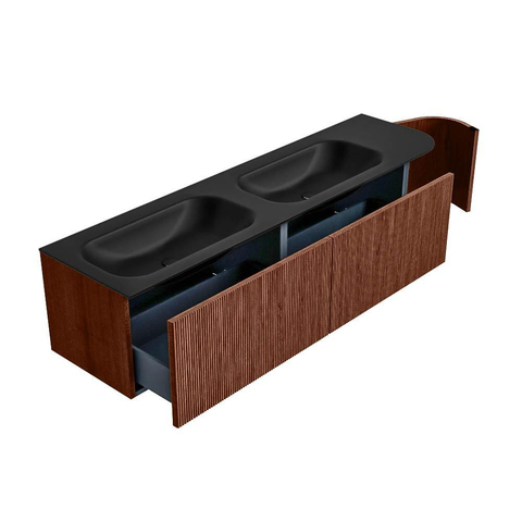 Mondiaz KURVE Badkamermeubelset - 175x46x40cm - 2 lade - 1 deur - wastafel solid surface - dubbel / links - zonder kraangat - Ruby SW1415386