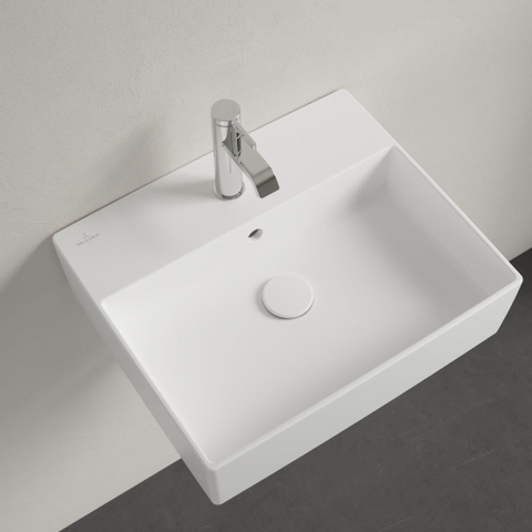 Villeroy & Boch memento 2.0 opzetwastafel - met 1 kraangat - 50x42cm CeramicPlus - met overloop - Stone White (mat wit) SW209585