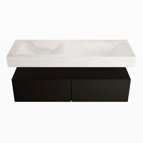 Mondiaz ALAN-DLUX Ensemble de meuble - 130cm - meuble Urban mat - 2 tiroirs - Lavabo Cloud Ostra suspendu - vasque gauche et droite - 2 trous de robinet SW807390