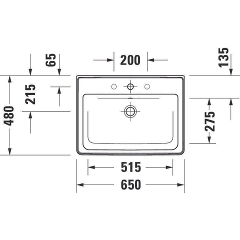 Duravit D-neo Wastafel - met waskom midden - zonder kraangat - met overloop - 65x48cm - met wondergliss - wit SW640401