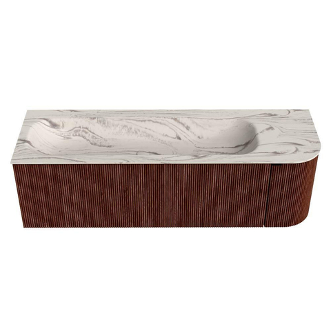 MONDIAZ KURVE-DLUX Meuble de salle de bains 145cm arrondi à droite couleur Ruby avec 1 tiroir et 1 porte. Lavabo BIG LARGE à gauche sans trou de robinet Nata. SW1432549