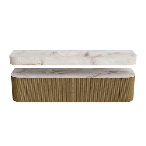 MONDIAZ THOR-DLUX Meuble de salle de bains 190cm arrondi gauche + droite couleur Dusk avec 2 tiroirs et 2 portes. Vasque suspendue CLOUD Milieu sans trou de robinet couleur Frappe. SW1466454