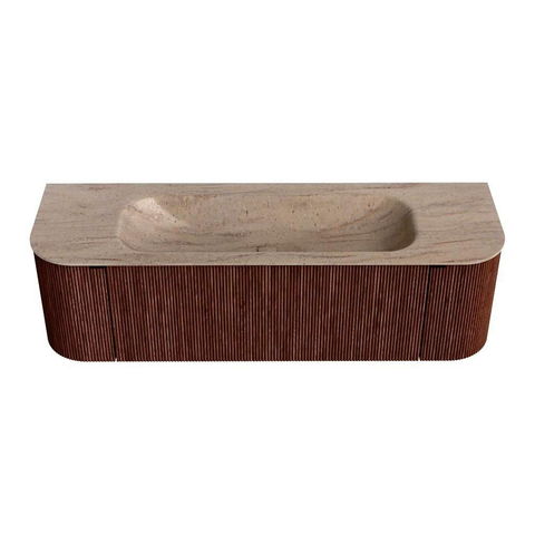 MONDIAZ KURVE-DLUX Meuble de salle de bains 150cm arrondi Gauche + Droite couleur Ruby avec 1 tiroir et 2 portes. Lavabo BIG MEDIUM Central 1 trou de robinet Saba. SW1433476
