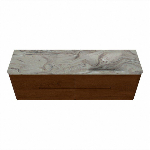 Mondiaz CIRO-DLUX Badkamermeubelset - 160x45x50cm - Solid surface wastafel Glace - 1 wasbak Rechts - 1 kraangat - 4 lades - Ruby SW1531686