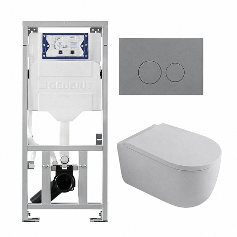 QeramiQ Dely Swirl Toiletset - 36.3x51.7cm - Geberit UP320 inbouwreservoir - met Burda frame - 35mm zitting - bedieningsplaat licht grijs - ronde knoppen - glans wit SW1164803