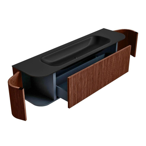 Mondiaz KURVE Badkamermeubelset - 170x46x40cm - 1 lade - 2 deuren - wastafel solid surface - midden - zonder kraangat - Ruby SW1415350
