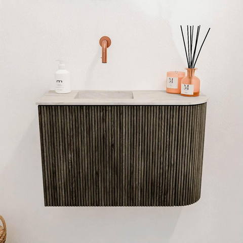 Mondiaz JOYA-DLUX 61.6cm toiletmeubel - ronding rechts kleur Shadow - Wastafel FAYE positie Links Zonder kraangat kleur Ostra. SW1423001