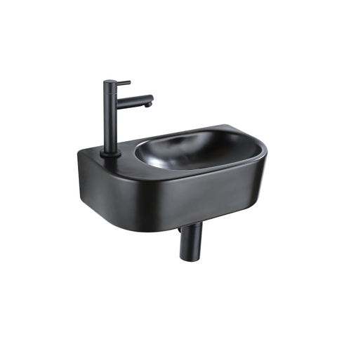QeramiQ Fuente fonteinset – halfrond – 40x21.5x12 cm – keramiek zwart mat – kraangat links – mat zwarte kraan SW1232795