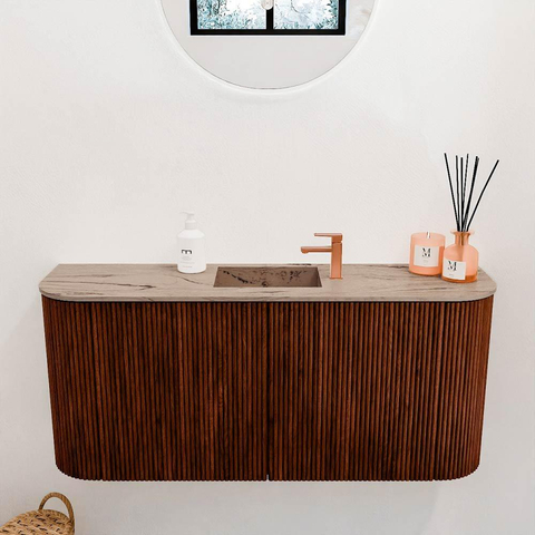 Mondiaz JOYA-DLUX 93.2cm toiletmeubel - ronding links en rechts kleur Ruby - Wastafel FAYE positie Midden 1 kraangat kleur Arena. SW1425324