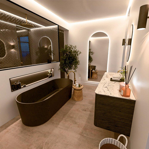 Mondiaz CIRO-DLUX Badkamermeubelset - 150x45x50cm - Solid surface wastafel Glace - 1 wasbak Links - zonder kraangaten - 4 lades - Shadow SW1532221