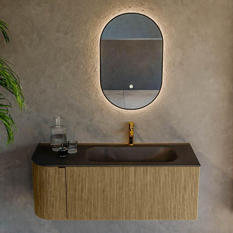 Mondiaz KURVE Ensemble de meuble de salle de bains - 115x46x40cm - 1 tiroir - 1 porte - lavabo solid surface - droit - 1 trou de robinet - Dusk SW1415110
