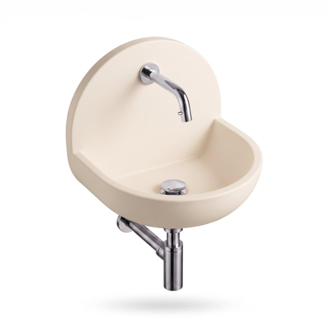 Saniclass Fuente Ensemble lave-mains - 46.5x35x43.2cm - solid surface blanc cassé - robinet de lave-mains - bonde - siphon - inox SW1587528