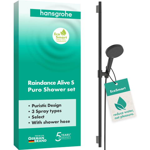 Hansgrohe Raindance Alive Select S Doucheset - 125 - 3jet - ecosmart - met glijstang Unica S Puro - 90 cm - geborsteld zwart chroom (antraciet) SW1319880