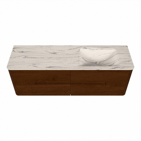 Mondiaz CIRO-DLUX Meuble de salle de bains - 150x45x50cm - Plan vasque solid surface Nata - 1 vasque à droite - sans trous de robinetterie - 4 tiroirs - Ruby SW1532084
