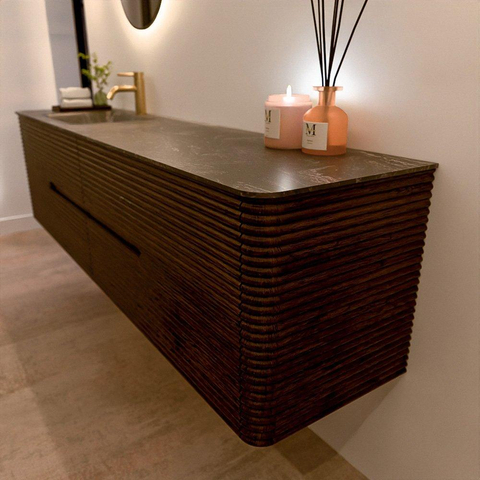 Mondiaz CIRO-DLUX Badkamermeubelset - 190x45x50cm - Solid surface wastafel Lava - 1 wasbak Links - 1 kraangat - 4 lades - Walnut SW1530191