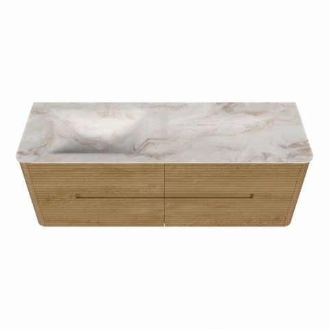 Mondiaz CIRO-DLUX Ensemble de meubles de salle de bains - 140x45x50cm - vasque en solid surface Frappe - 1 lavabo à gauche - sans trous de robinet - 4 tiroirs - Chêne SW1530787