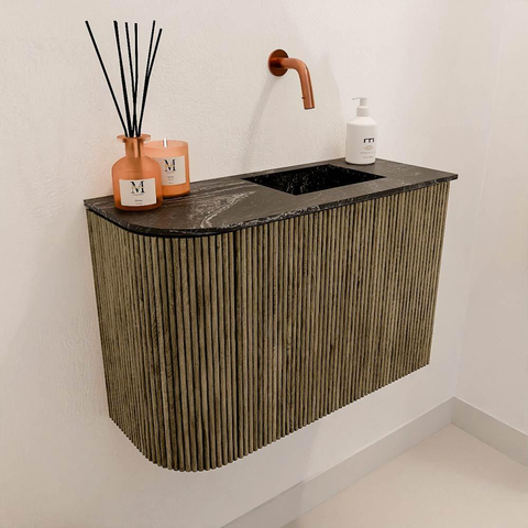 Mondiaz JOYA-DLUX Meuble de salle de bains 61,6cm - arrondi gauche couleur Dusk - Vasque FAYE position droite Sans trou de robinet couleur Lava SW1423285
