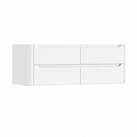 H&R Badmeubelen Juice Wastafelonderkast - 140x45x50cm - linkerhoek afgerond - 4 lades - geïntegreerde greep - Wit hoogglans SW1490666