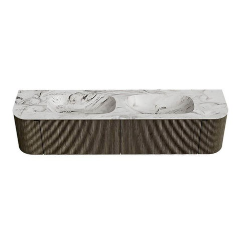 Mondiaz KURVE-DLUX Badkamermeubelset - 190x46x40cm - 2 lade - 2 deuren - wastafel solid surface - dubbel - 2 kraangaten - Shadow SW1414607