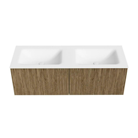 Mondiaz KURVE Ensemble de meubles de salle de bains - 130x46x40cm - 2 tiroirs - vasque solid surface - double - sans trou de robinet - Dusk SW1414800