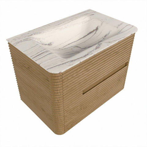 Mondiaz CIRO-DLUX Badkamermeubelset - 70x45x50cm - Solid surface wastafel Nata - 1 wasbak Midden - 1 kraangat - 2 lades - Oak SW1531428
