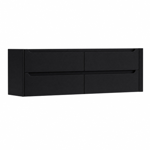 H&R Badmeubelen Juice Wastafelonderkast - 160x45x50cm - rechterhoek afgerond - 4 lades - geïntegreerde greep - zwart mat SW1490770