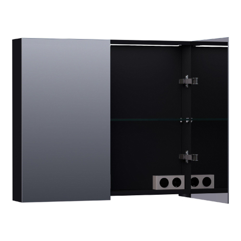 BRAUER Impress Deluxe armoire de toilette - 80x70x15cm - éclairage interne et externe - 2 portes miroir double face - noir mat SW371757