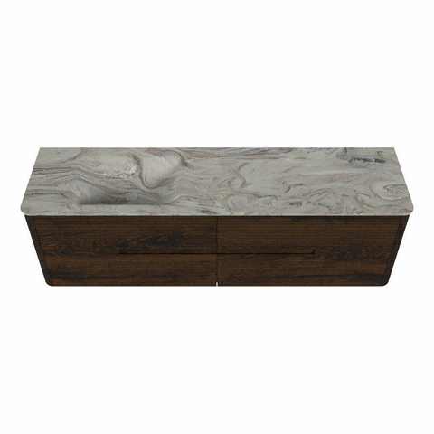 Mondiaz CIRO-DLUX Badkamermeubelset - 170x45x50cm - Solid surface wastafel Glace - 1 wasbak Links - zonder kraangaten - 4 lades - Walnut SW1530280