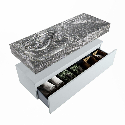 MONDIAZ ALAN - DLUX Badkamermeubelset - 120cm - onderkast - Clay - 1 lade - vrijhangende wastafel - wasbak links - 0 kraangaten - Lava SW808570