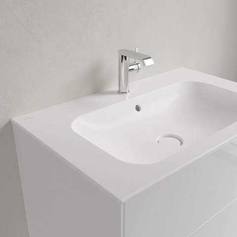 Villeroy & Boch finion meubelwastafel - 1 kraangat - 80x50cm CeramicPlus - met verdekte overloop - Stone White (mat wit) SW209573