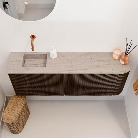 Mondiaz JOYA-DLUX Meuble de salle de bains 111.6cm - arrondi droit couleur Walnut - Vasque FAYE position Gauche Sans trou de robinet couleur Saba SW1424690