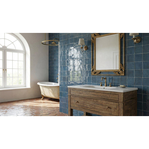 ÉCHANTILLON Terravito Bemare carreau mural - 10x10cm - 8mm - Carré - Bleu foncé brillant SW736153
