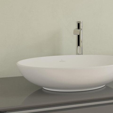 Villeroy & Boch Loop & Friends opzetwastafel - 56x38cm - zonder kraangat - met overloop CeramicPlus - Stone White (mat wit) SW644105