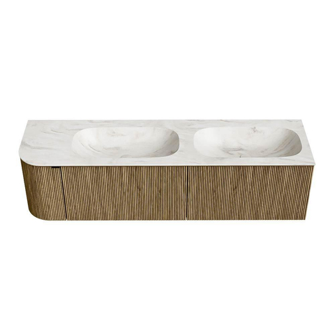 Mondiaz KURVE-DLUX Badkamermeubelset - 165x46x40cm - 2 lade - 1 deur - wastafel solid surface - dubbel / rechts - 2 kraangaten - Dusk SW1415192