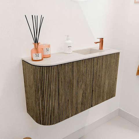 Mondiaz JOYA-DLUX Meuble de salle de bains 71,6cm - arrondi gauche couleur Dusk - Vasque FAYE position Droite 1 trou de robinet couleur Meli. SW1425848