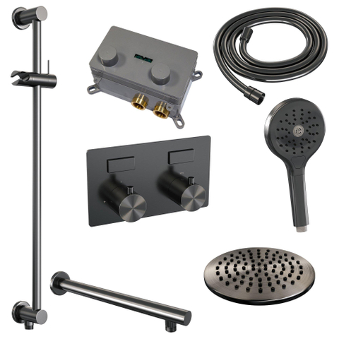 BRAUER Gunmetal Edition opbouw regendoucheset – Ø20 cm hoofddouche – 39.4 cm rechte wandarm – ronde handdouche – met omstel SW925732