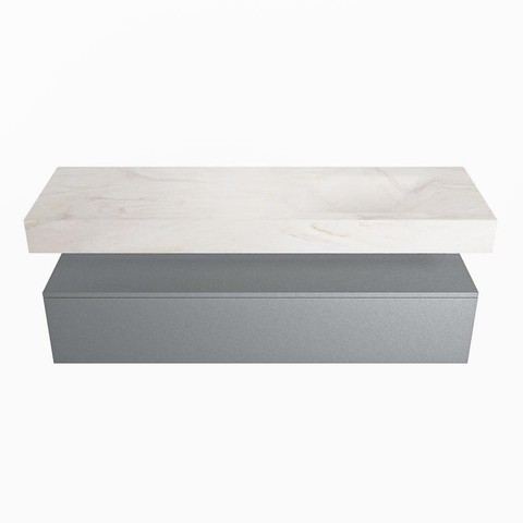 Mondiaz ALAN-DLUX Ensemble de meuble - 150cm - meuble - Plata mat - 1 tiroir - Lavabo Cloud Ostra suspendu - vasque droite - 1 trou de robinet - Beige SW807781