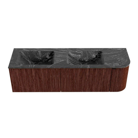 Mondiaz KURVE-DLUX Badkamermeubelset - 155x46x40cm - 2 lade - 1 deur - wastafel solid surface - dubbel / links - 2 kraangaten - Ruby SW1416013