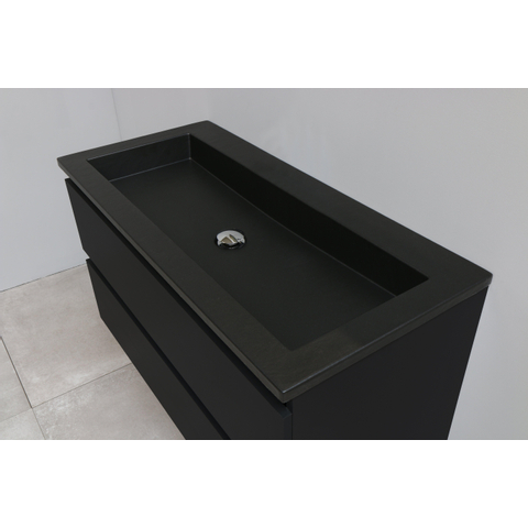 Basic Bella Meuble salle de bains avec lavabo acrylique Noir 100x55x46cm sans trous de robinet Noir mat SW491731