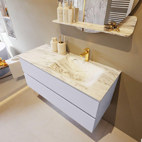 MONDIAZ VICA-DLUX Ensemble meuble de salle de bains - 110cm - meuble bas Cale - 2 tiroirs - vasque encastrée Cloud droite - 1 trou de robinet - version haute 60cm - Glace SW1088315