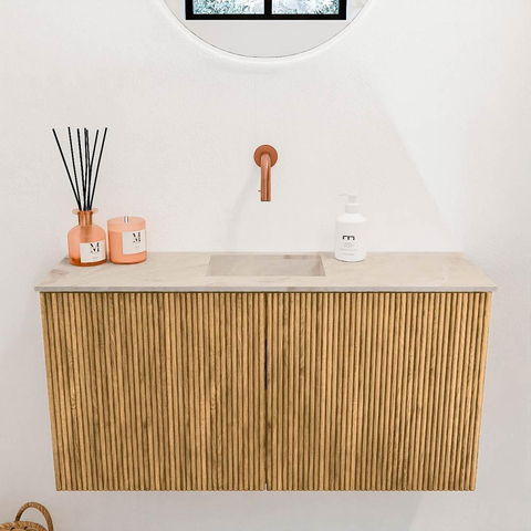 Mondiaz JOYA-DLUX 80cm meuble de salle de bains - couleur Oak - Vasque FAYE position Milieu Sans trou de robinet couleur Frappe. SW1421901